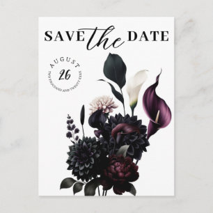 Postal De Anuncios Boda floral romántica y oscura, guardar la fecha