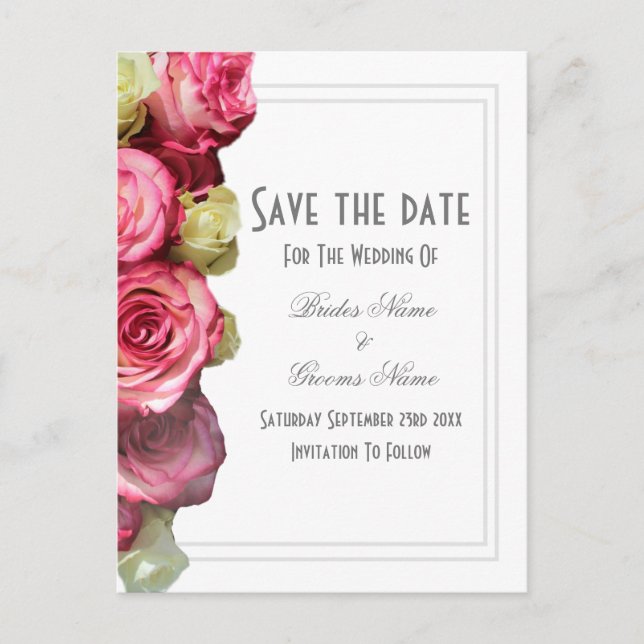 Postal De Anuncios Boda floral rosa salva la fecha (Anverso)