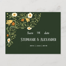 Postal De Anuncios Boda floral verde, guárdala la fecha