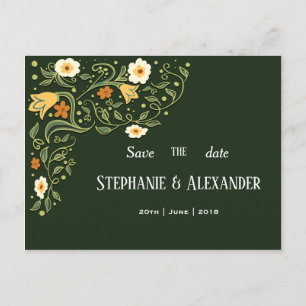 Postal De Anuncios Boda floral verde, guárdala la fecha