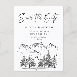 Postal De Anuncios Boda forestal de las montañas dibujadas a mano sal