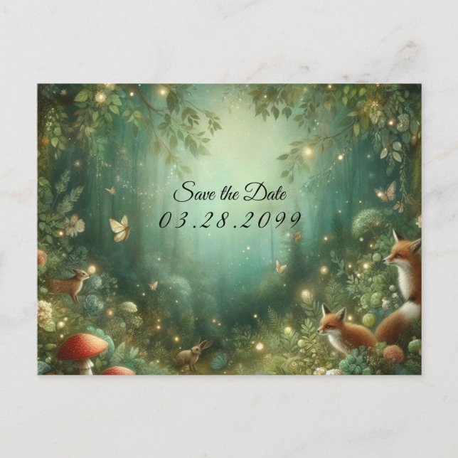 Postal De Anuncios Boda forestal encantado de Emerald Green (Anverso)