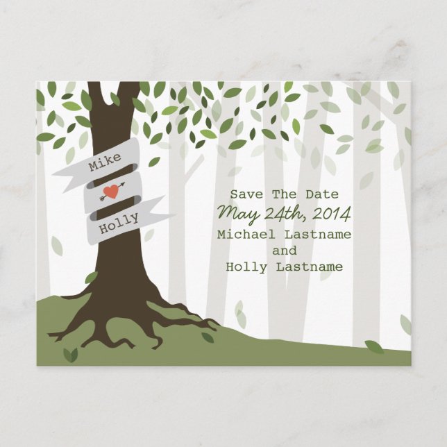 Postal De Anuncios Boda Forestal / Woodland Wedding Save The Date Pos (Anverso)