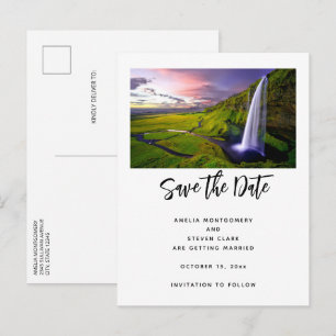 Postal De Anuncios Boda Foto Cascada Islandesa Verde Naturaleza