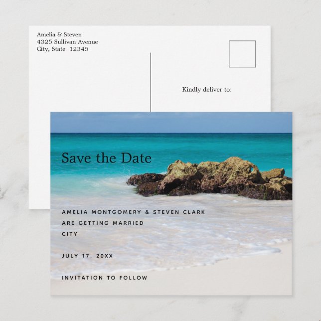Postal De Anuncios Boda Foto Playa Arenosa Océano Azul (Anverso / Reverso)