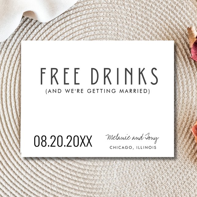 Postal De Anuncios Boda fotográfica con bebidas gratis divertidas sal (Funny Free Drinks Photo Wedding Save the Date)