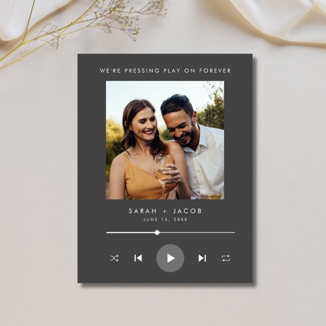 Postal De Anuncios Boda fotográfica de jugador musical Guardar la fec (Music Player Photo Wedding Save the Date)