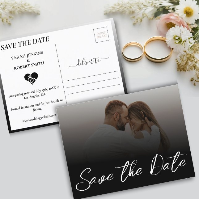 Postal De Anuncios Boda fotográfica de ocmbre blanco y negro salva la (Black & White Ombre Photo Wedding Save The Date Announcement Postcard)