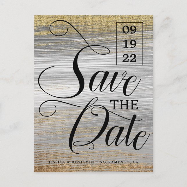 Postal De Anuncios Boda fotográfica Gold Paint Calligraphy Save The D (Anverso)