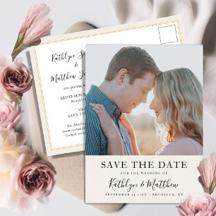 Postal De Anuncios Boda fotográfico Minimalista moderno Neutral Cream