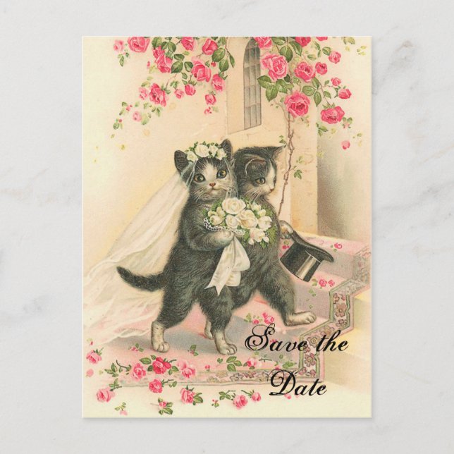 Postal De Anuncios Boda gatita victoriana salva la fecha (Anverso)