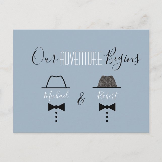 Postal De Anuncios Boda Gay Azul Polvoriento Guardar La Fecha (Anverso)