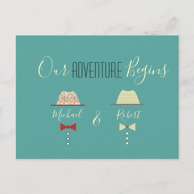 Postal De Anuncios Boda Gay Colorida Guardar la Fecha (Anverso)