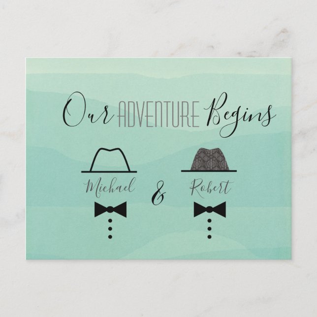 Postal De Anuncios Boda Gay Verde Guardar La Fecha (Anverso)