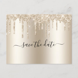 Postal De Anuncios Boda Glam de Moda con Champagne que Cae Brillo