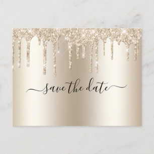 Postal De Anuncios Boda Glam de Moda con Champagne que Cae Brillo