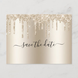 Postal De Anuncios Boda Glam de Moda con Champagne que Cae Brillo