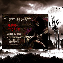 Postal De Anuncios Boda gótica de cráneo salva la fecha