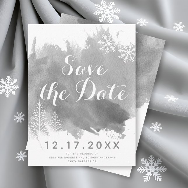 Postal De Anuncios Boda gris acuarela moderna Guardar la fecha (Subido por el creador)