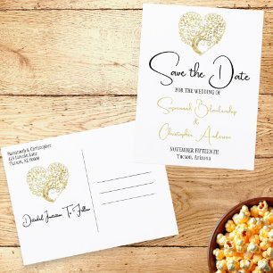 Postal De Anuncios Boda Guardar el Árbol del Corazón de Oro de la Fec