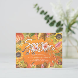 Postal De Anuncios Boda Guardar Fecha Hojas de Arce de Otoño Calabaza