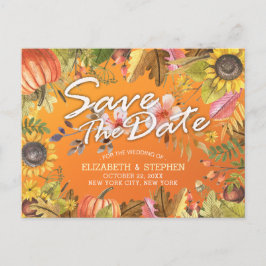 Postal De Anuncios Boda Guardar Fecha Hojas de Arce de Otoño Calabaza