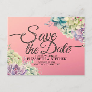 Postal De Anuncios Boda Guardar la Fecha Acuarela Plantas Suculentas