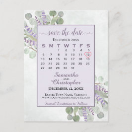 Postal De Anuncios Boda Guardar la fecha Calendario Eucalyptus Púrpur