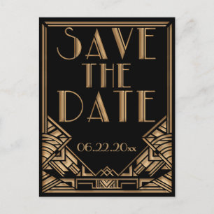 Postal De Anuncios Boda Guardar la fecha en un estilo Art Deco Gatsby