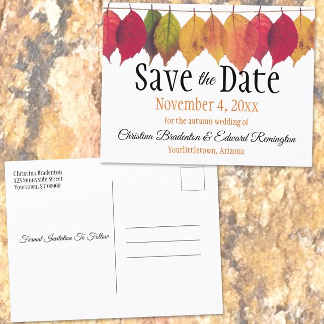 Postal De Anuncios Boda Guardar La Fecha Hojas de Otoño en Cuerda (Subido por el creador)