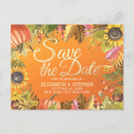 Postal De Anuncios Boda Guardar la Fecha Otoño Hojas de Arce Calabaza