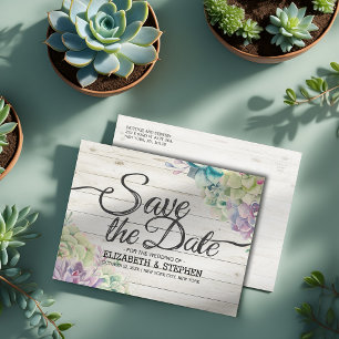Postal De Anuncios Boda Guardar La Fecha Plantas Suculentas Madera Rú
