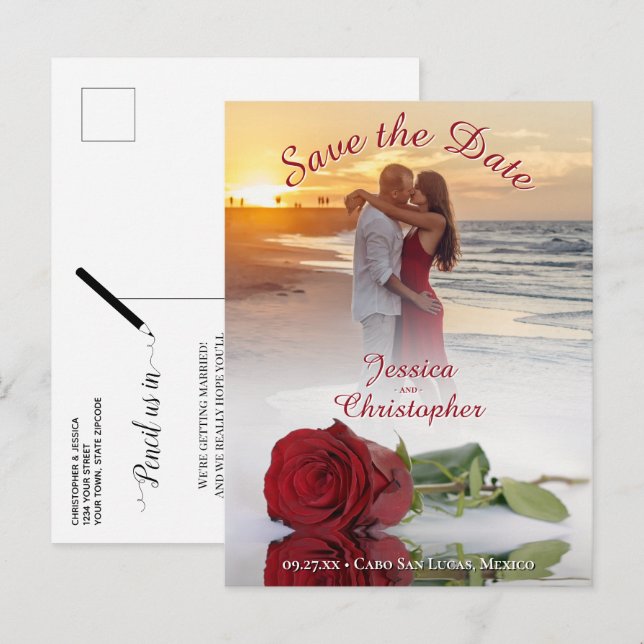 Postal De Anuncios Boda Guardar la fecha Rosa de la Moda de  de foto  (Anverso / Reverso)