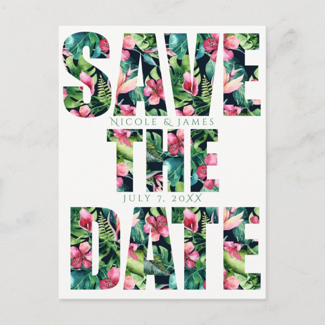 Postal De Anuncios Boda Hawaiana Floral Tropical Save the Date (Anverso)