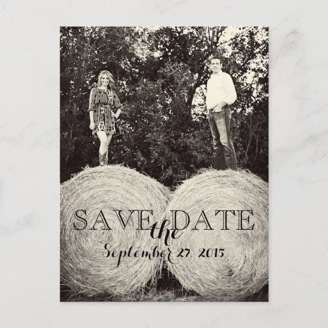 Postal De Anuncios Boda Hay Bales Foto SAVE FECHA Postcard (Anverso)