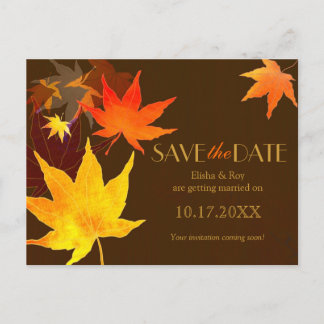 Postal De Anuncios Boda Hoja de Arce Marrón Chocolate Guárdala la Fec