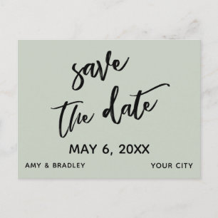 Postal De Anuncios Boda Informal con Letra a Mano en Verde Salvia Sav