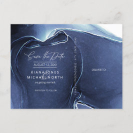 Postal De Anuncios Boda Ink Flow Guardar la fecha Azul ID762