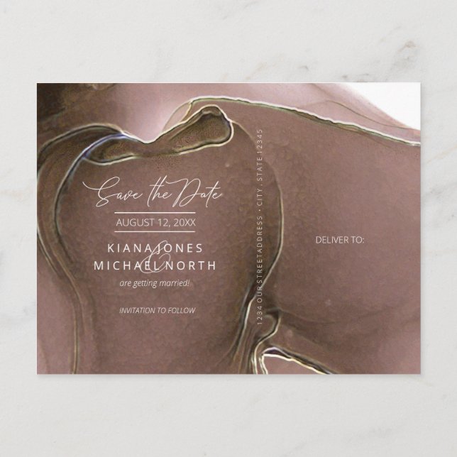 Postal De Anuncios Boda Ink Flow Save the Date Taupe ID762 (Reverso)