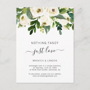 Postal De Anuncios Boda íntima floral blanca y elegantes verdes
