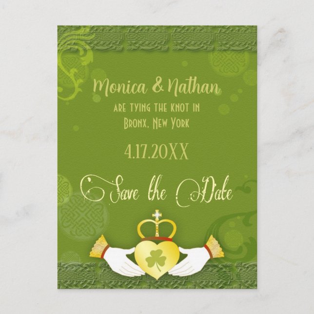 Postal De Anuncios Boda Irlandesa Única Ahorra la Fecha (Anverso)