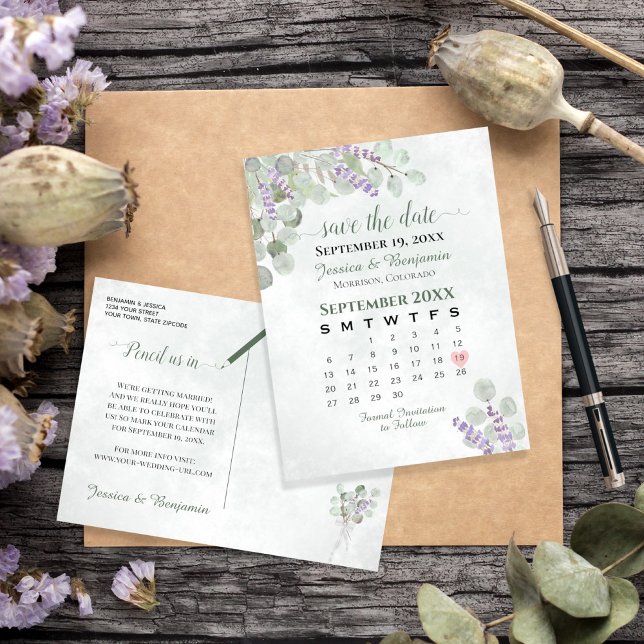 Postal De Anuncios Boda Lavender Eucalyptus Ahorra el calendario de f (Subido por el creador)