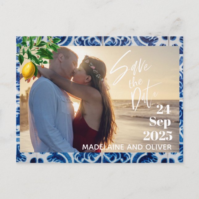 Postal De Anuncios Boda Lemons Foto Superposición Moderna Guardar La  (Anverso)