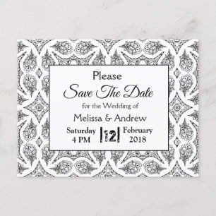Postal De Anuncios Boda Mandala Negro y Blanco Save the Date