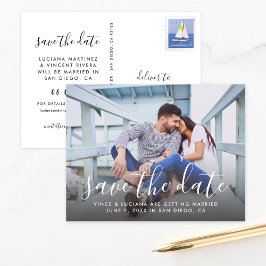 Postal De Anuncios Boda manuscrito Foto Guardar fecha