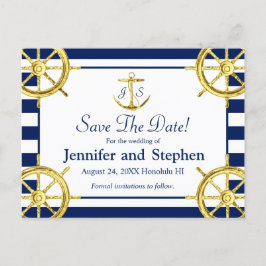 Postal De Anuncios Boda Marina de Azul Marino y Oro Save the Date