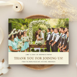 Postal De Anuncios Boda marrón crema | Agradecimiento de foto de novi