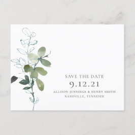Postal De Anuncios Boda mínima de ecología eucalipto Guardar la fecha