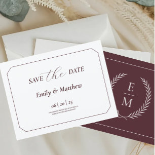 Postal De Anuncios Boda minimalista Laurel Monograma Salven La Fecha