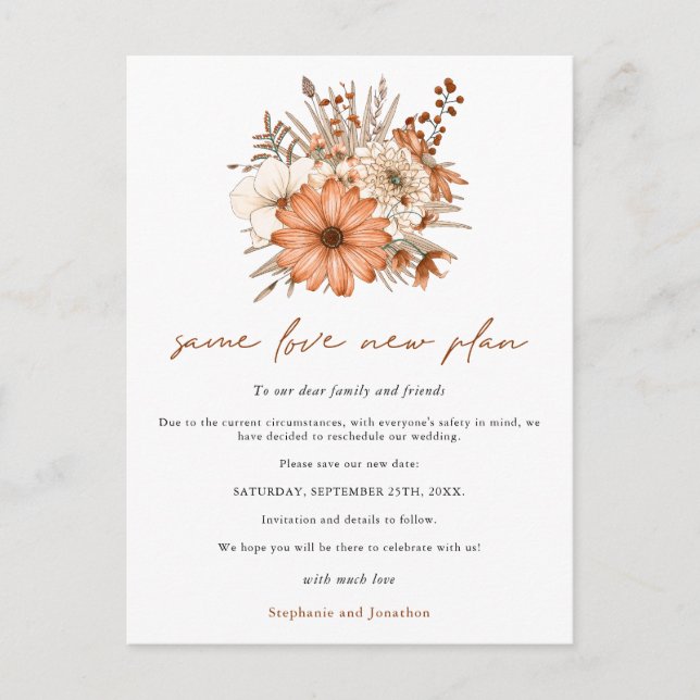 Postal De Anuncios Boda Mismo Amor Nuevo Plan Fecha Otoño Florals (Anverso)
